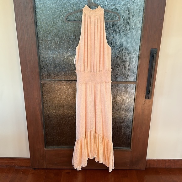 A L C peach sleeveless dress with gold threading throughout New with tags size 6 - Picture 10 of 11